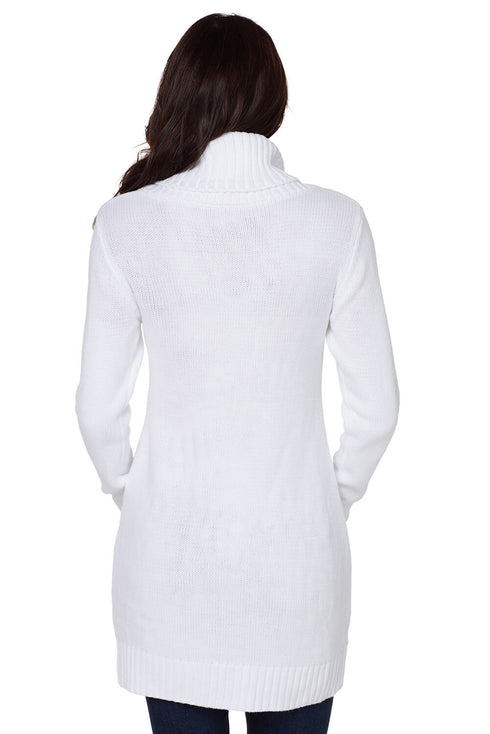 Cowl Neck Cable Knit Sweater Dress